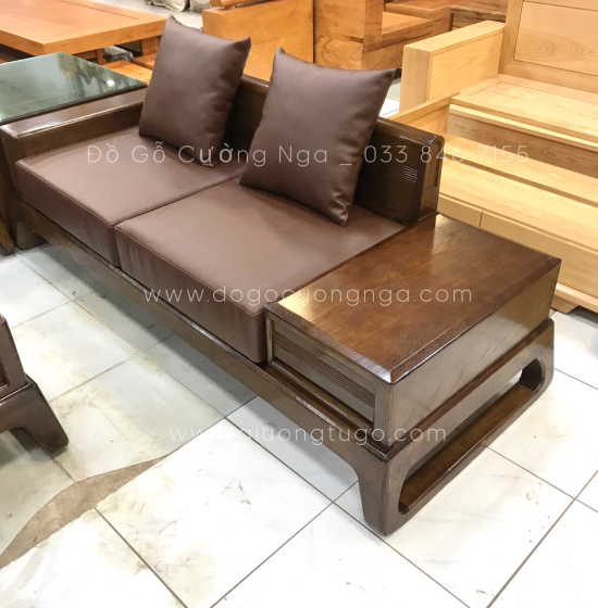Bộ Sofa Gỗ Sồi Nga 2 Văng Chân Quỳ Óc Chó Cao Cấp ( Tặng Nệm)