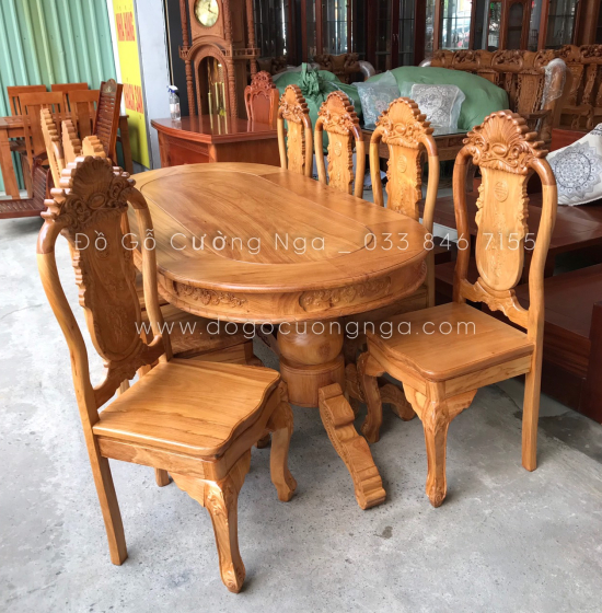 Bộ Bàn Ăn Gỗ Gõ Đỏ Cao Cấp 8 Ghế Mẫu Ovan Đẹp Đẳng Cấp 
