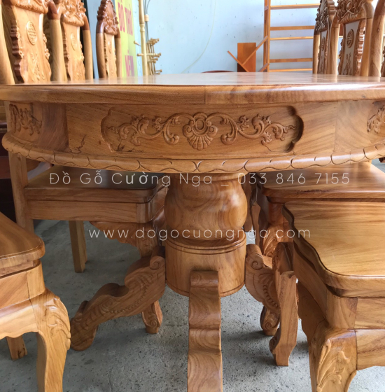 Bộ Bàn Ăn Gỗ Gõ Đỏ Cao Cấp 8 Ghế Mẫu Ovan Đẹp Đẳng Cấp 