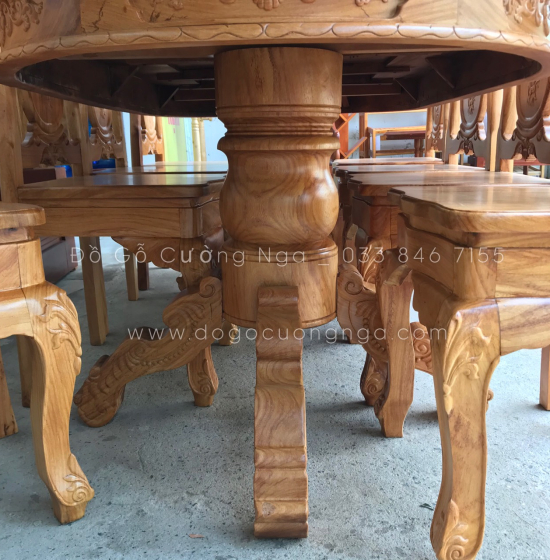 Bộ Bàn Ăn Gỗ Gõ Đỏ Cao Cấp 8 Ghế Mẫu Ovan Đẹp Đẳng Cấp 