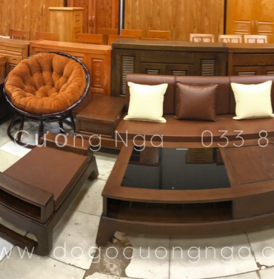 Bộ Bàn Ghế Sofa Góc L Gỗ Sồi Nga Màu Óc Chó Kèm Nệm - Vế Phải