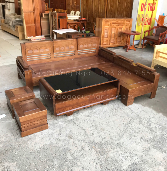 Bộ Bàn Ghế Sofa Góc L Gỗ Sồi Nga 2mx1m8 - Màu Óc Chó 