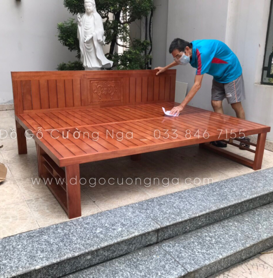 Ghế Giường Gỗ Sồi Chân Cao 1m6x2m Đặc Biệt Cho Người Lớn Tuổi 