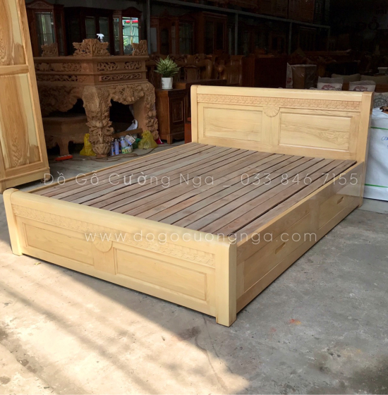 Giường ô kéo gỗ sồi nga vạt phản - mẫu quạt 