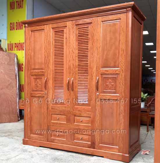 Tủ quần áo gỗ xoan đào 4 cánh cao cấp 