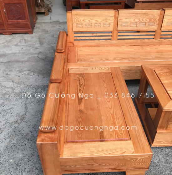 Bộ Bàn Ghế Sofa Góc L Gỗ Sồi Nga 2mx1m8 Lau Màu Gõ Đỏ - Tay Trứng 