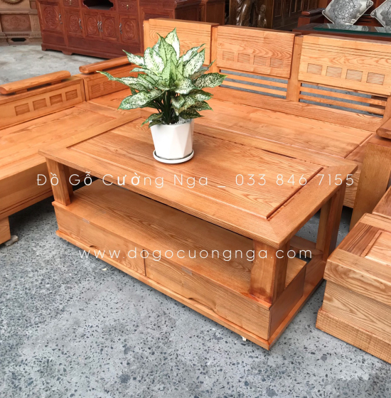 Bộ Bàn Ghế Sofa Góc L Gỗ Sồi Nga 2mx1m8 Lau Màu Gõ Đỏ - Tay Trứng 