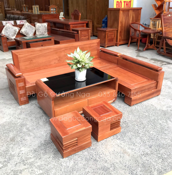 Bàn Ghế Sofa Góc L Gỗ Xoan Đào 2m1x1m6 Bàn Bom Hiện Đại 