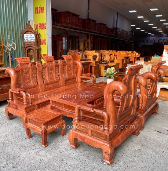 Bộ bàn ghế salon gỗ hương đá cột 12 - mẫu tần thủy hoàng
