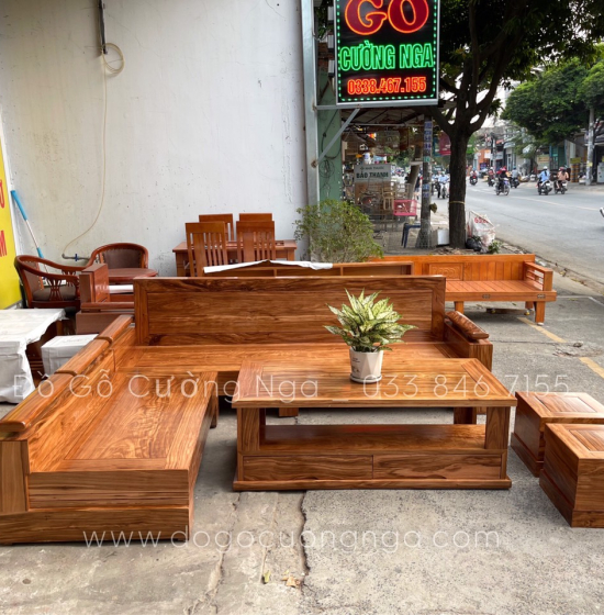  Bộ Ghế Sofa Gỗ Hương Xám Góc L Tay Trứng 2m3x2m