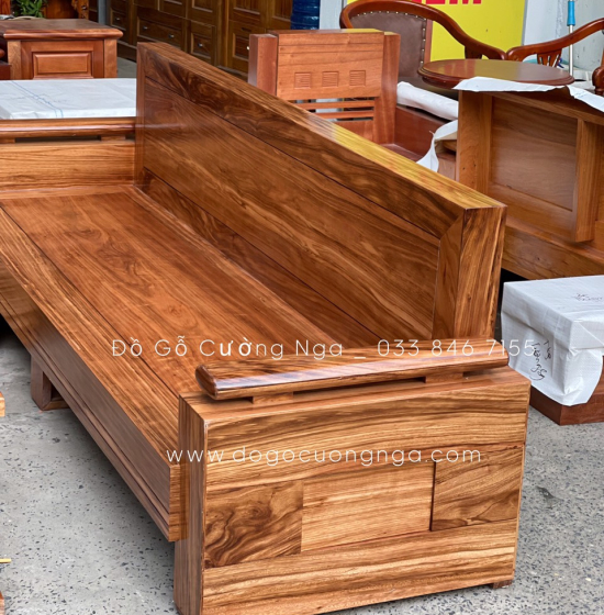  Bộ Ghế Sofa Gỗ Hương Xám Góc L Tay Trứng 2m3x2m