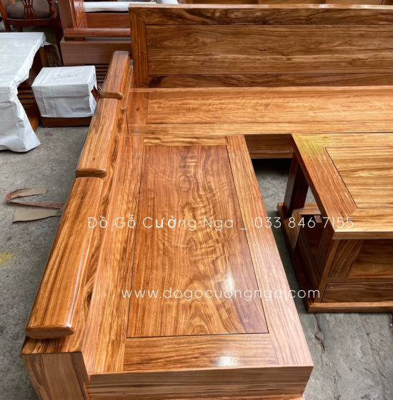  Bộ Ghế Sofa Gỗ Hương Xám Góc L Tay Trứng 2m3x2m