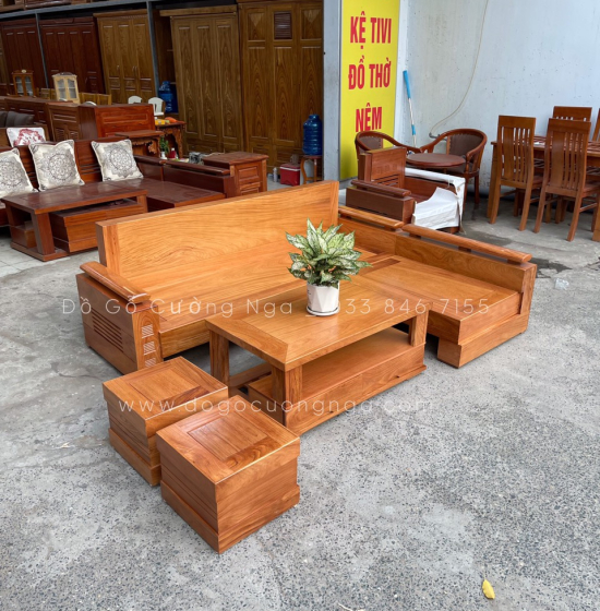 Bộ Sofa Gỗ Gõ Đỏ 2m1x1m65 - Tay Trứng Hiện Đại