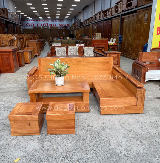 Bộ Sofa Gỗ Gõ Đỏ 2m1x1m65 - Tay Trứng Hiện Đại
