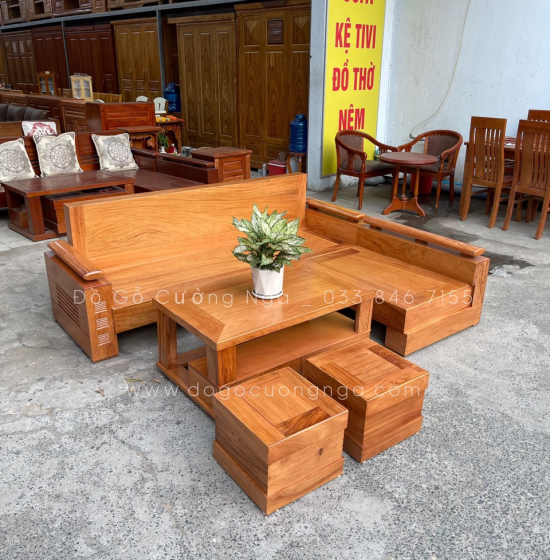 Bàn Ghế Sofa Gỗ Gõ Đỏ Góc L 2m1 x 1m6