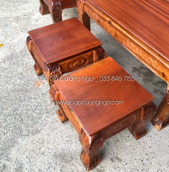 Bộ bàn ghế gỗ tràm tay 12 chạm rồng phượng 