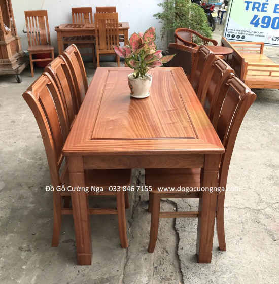 Bộ bàn ăn gỗ Xoan Đào 6 ghế - 1m6 mặt liền hiện đại BG 046