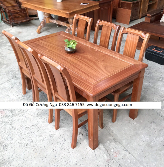 Bộ bàn ăn gỗ Xoan Đào 6 ghế - 1m6 mặt liền hiện đại BG 046
