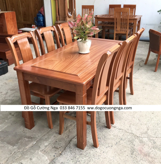 Bộ bàn ăn gỗ Xoan Đào 6 ghế - 1m6 mặt liền hiện đại BG 046