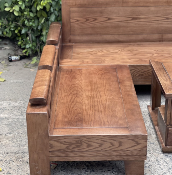 Bộ Bàn Ghế Sofa Gỗ Sồi Nga Màu Óc Chó 2mx1m8 - Tựa Liền 