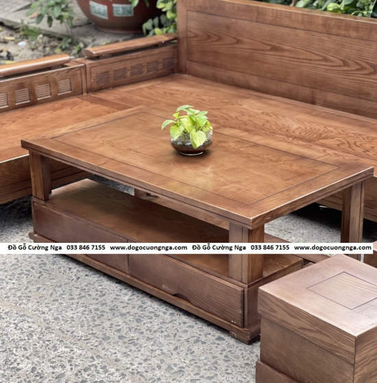 Bộ Bàn Ghế Sofa Gỗ Sồi Nga Màu Óc Chó 2mx1m8 - Tựa Liền 