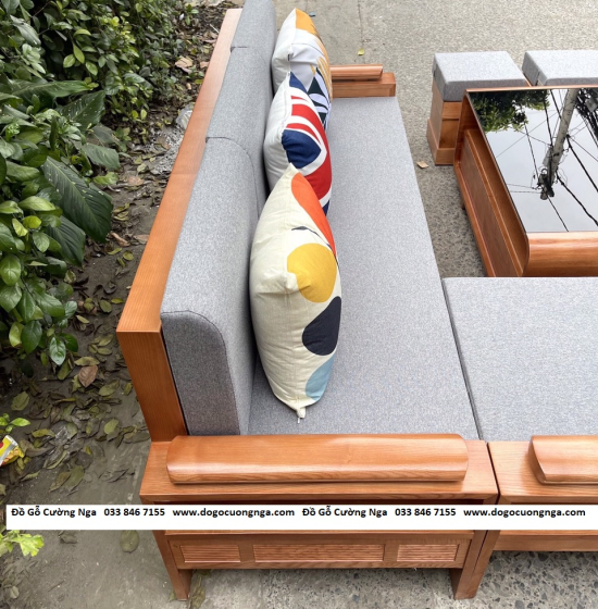 Bàn Ghế Sofa Văng Gỗ Sồi Nga Kèm Nệm Hiện Đại Màu Xoan 