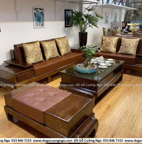 Bộ Bàn Ghế Sofa Gỗ Sồi Nga 2 Văng Hiện Đại 