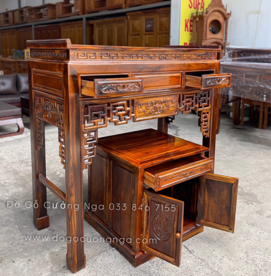 Bàn thờ gia tiên mẹ bồng con gỗ muồng BT 08