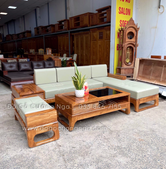 Bộ Ghế Sofa Gỗ Hương Xám Chân Hươu 2m8x1m8 Kèm Nệm