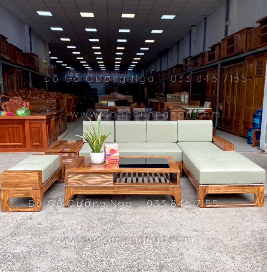 Bộ Ghế Sofa Gỗ Hương Xám Chân Hươu 2m8x1m8 Kèm Nệm