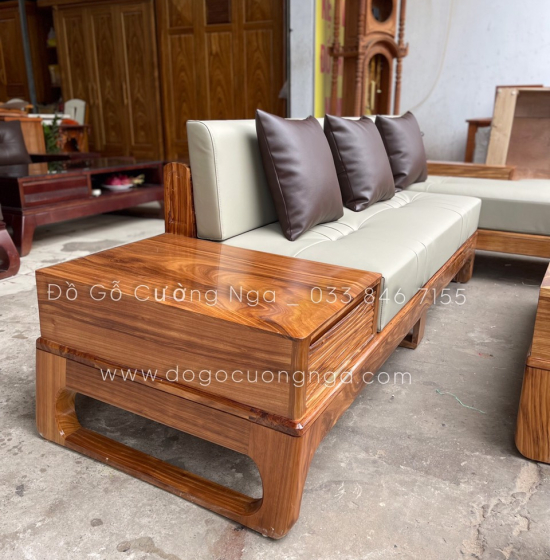 Bộ Ghế Sofa Gỗ Hương Xám Chân Hươu 2m8x1m8 Kèm Nệm