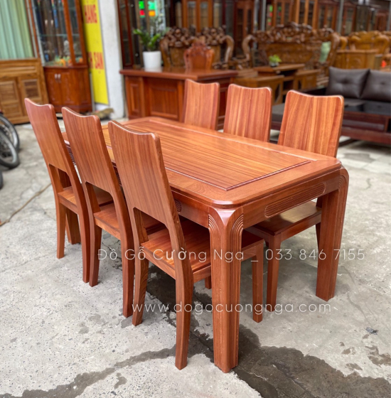 Bộ bàn ăn gỗ Xoan Đào 6 ghế cao cấp - chân soi BG 028