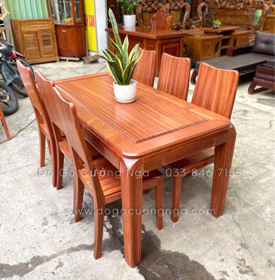 Bộ bàn ăn gỗ Xoan Đào 6 ghế cao cấp - chân soi BG 028