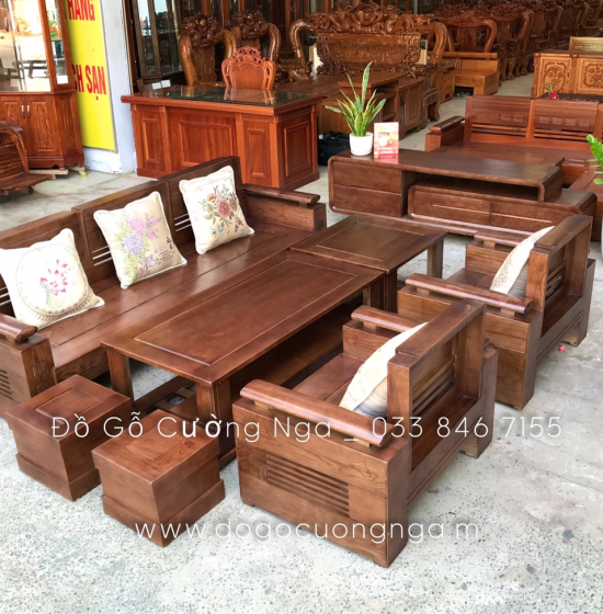 Bàn Ghế Sofa Gỗ Sồi Nga Lau Màu Óc Chó SF 69 