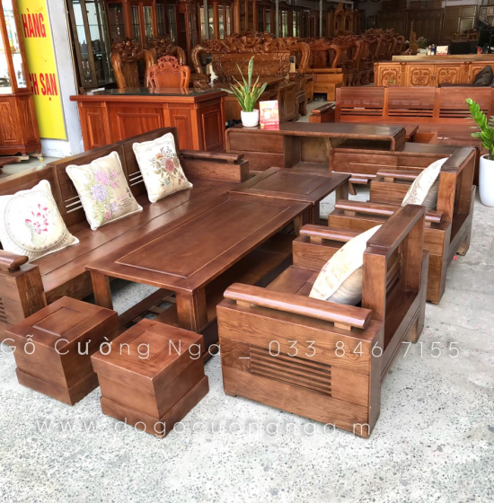 Bàn Ghế Sofa Gỗ Sồi Nga Lau Màu Óc Chó SF 69 