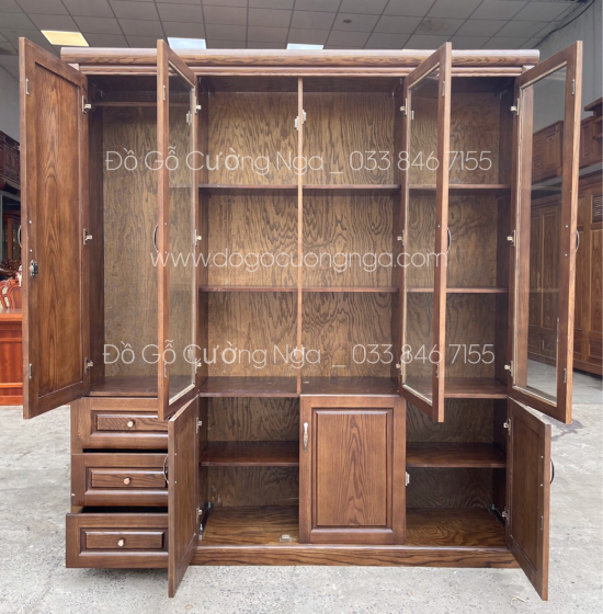 Tủ Hồ Sơ Gỗ Sồi Nga 1m86 Lau Màu Óc Chó Đẹp Hiện Đại 