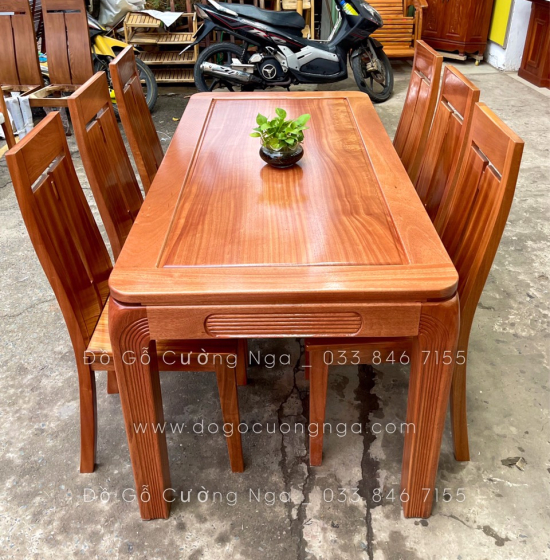 Bàn ăn gỗ Xoan Đào 6 ghế  mặt liền hiện đại BG 036