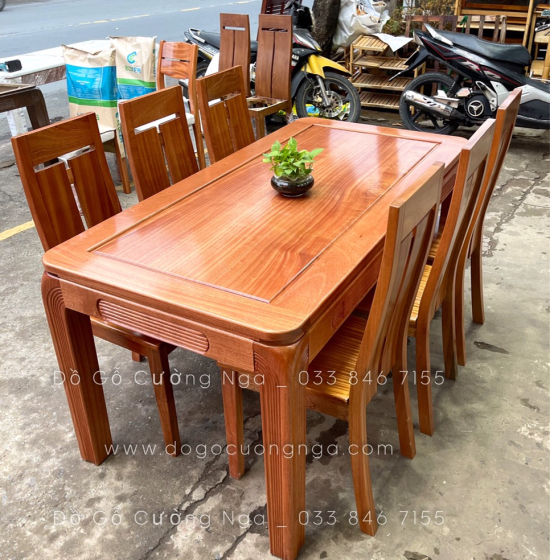 Bàn ăn gỗ Xoan Đào 6 ghế  mặt liền hiện đại BG 036