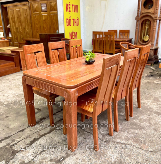 Bàn ăn gỗ Xoan Đào 6 ghế  mặt liền hiện đại BG 036
