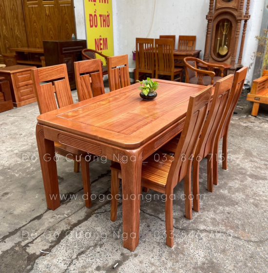 Bàn ăn gỗ Xoan Đào 6 ghế  mặt liền hiện đại BG 036