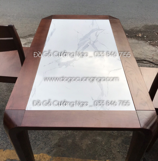 Bộ bàn ăn gỗ sồi nga mặt đá 1m2- 4 ghế  lau màu óc chó đẹp 
