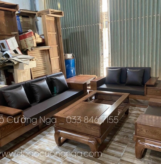 Bô bàn ghế sofa gỗ sồi nga 2 văng hiện đại 