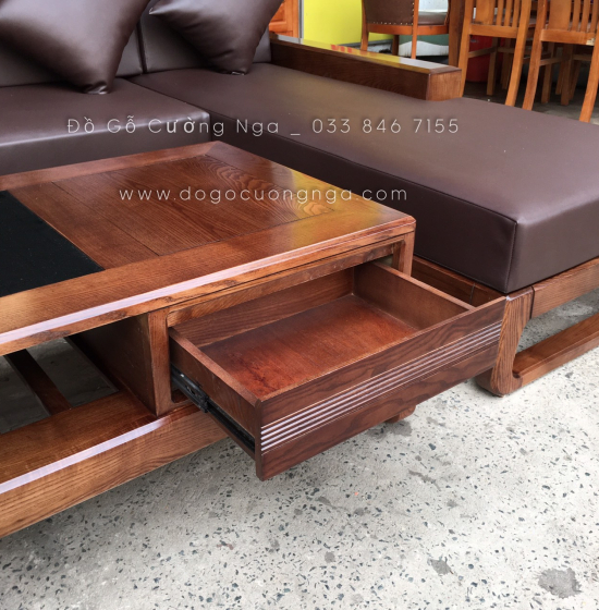 Bộ Ghế Sofa Gỗ Sồi Nga Lau Màu Óc Chó Kèm Nệm Hiện Đại 