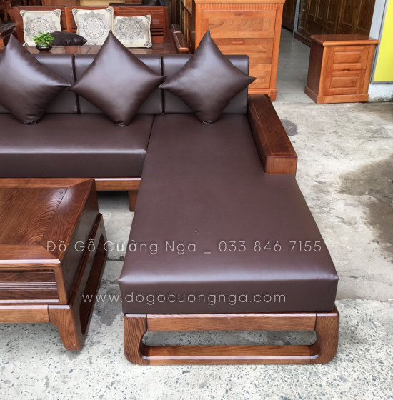 Bộ Ghế Sofa Gỗ Sồi Nga Lau Màu Óc Chó Kèm Nệm Hiện Đại 