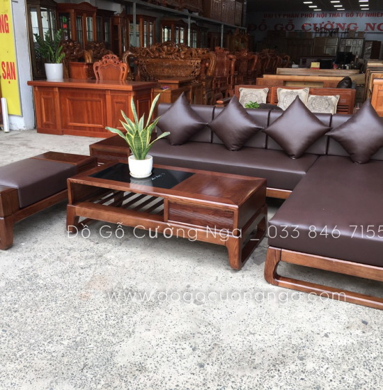 Bộ Ghế Sofa Gỗ Sồi Nga Lau Màu Óc Chó Kèm Nệm Hiện Đại 