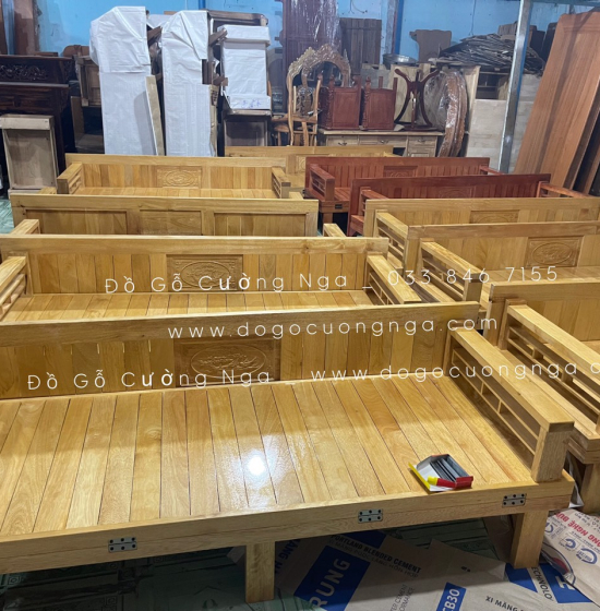 Ghế Giường Gấp Đa Năng Gỗ Sồi 1m4x1m9 Màu Tự Nhiên Giá Rẻ 