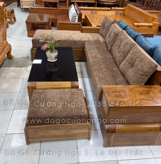 Bộ Bàn Ghế Sofa Gỗ Hương Xám 2m8x1m8 - Kèm Nệm 