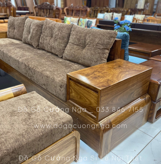 Bộ Bàn Ghế Sofa Gỗ Hương Xám 2m8x1m8 - Kèm Nệm 