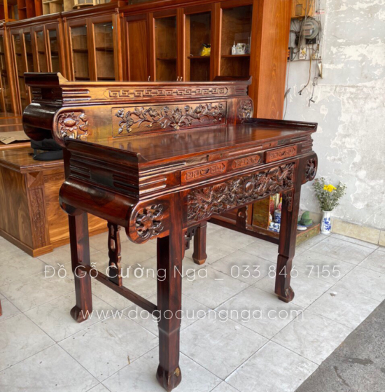 Bàn thờ gia tiên 2 tầng gỗ muồng - tay cuốn 1m34 giá rẻ 
