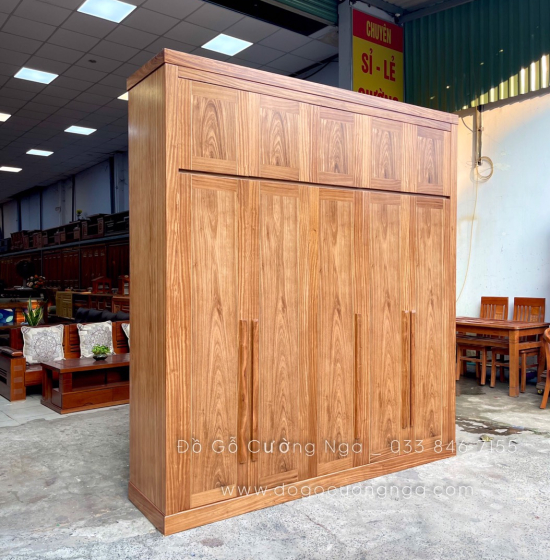 Tủ quần áo gỗ hương xám 2 tầng 5 cánh cao cấp 